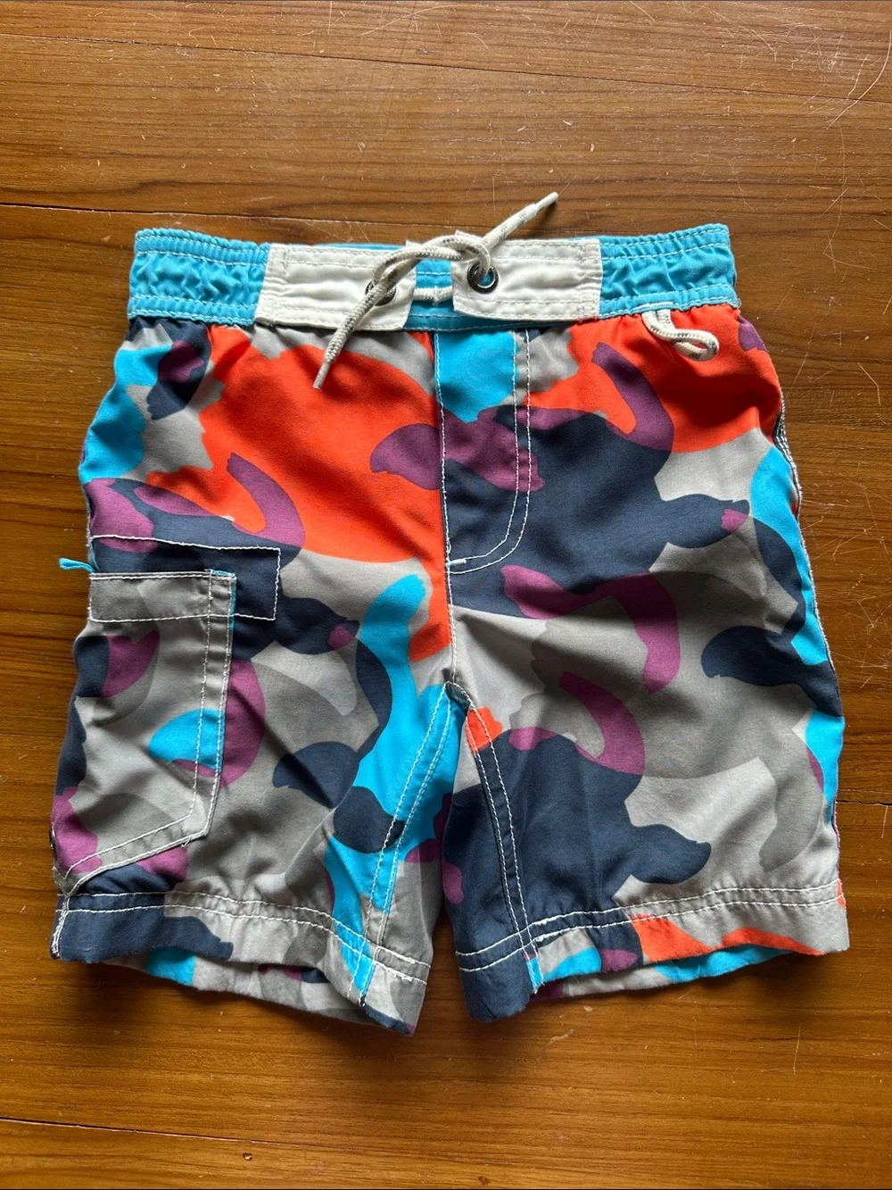Boden Boys’ Multicolor Camo Swim Shorts - Blue/Orange/Grey/Purple - Sz 2-3yrs